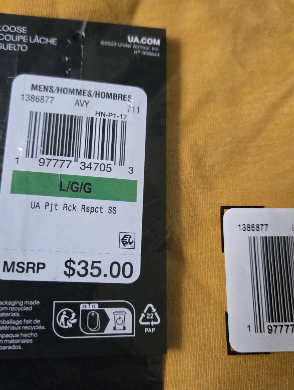 NWT Under Armour Project Rock RSPCT Yellow Graphic Tee L - Picture 5 of 5